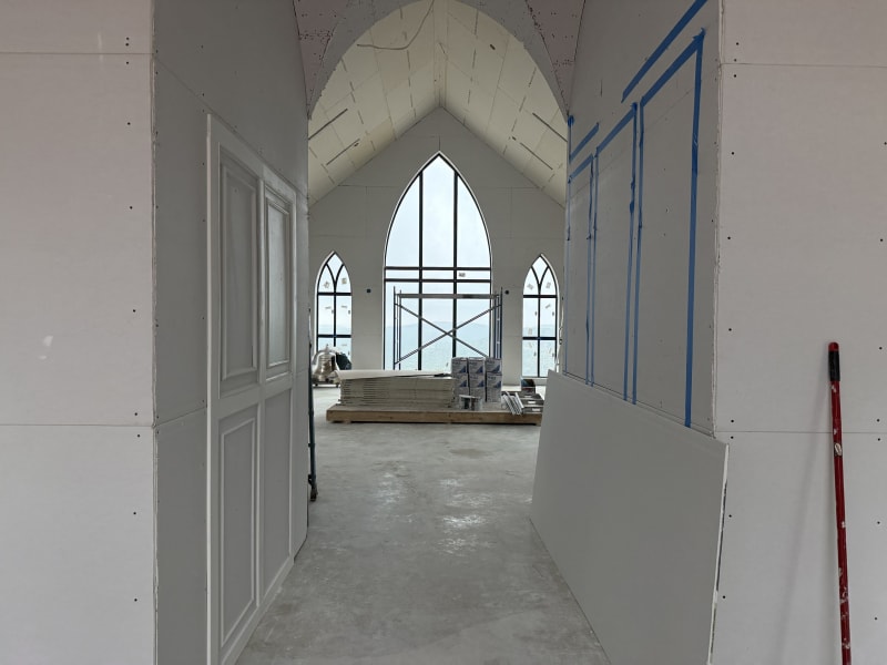 Interior of The Chapel at Wimberley under construction
