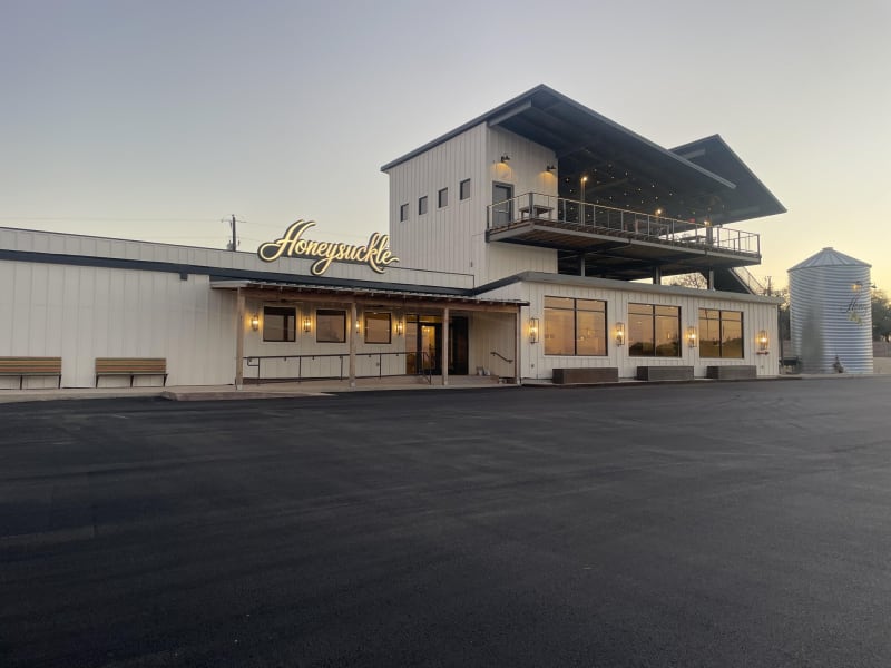Honeysuckle restaurant exterior with rooftop deck near Wimberley
